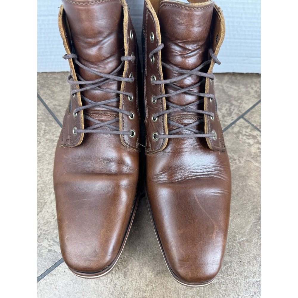 HELM Sam Lace Up Dress Boots Brown Horween Leather Blue Denim Size 11D USA Made - Picture 2 of 11